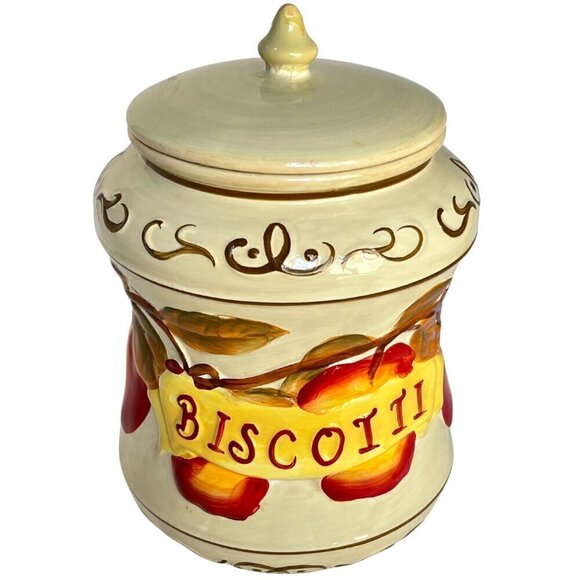 Nonni Vintage Biscotti Hand Pained Large Apples Cookie Jar - Picture 1 of 8